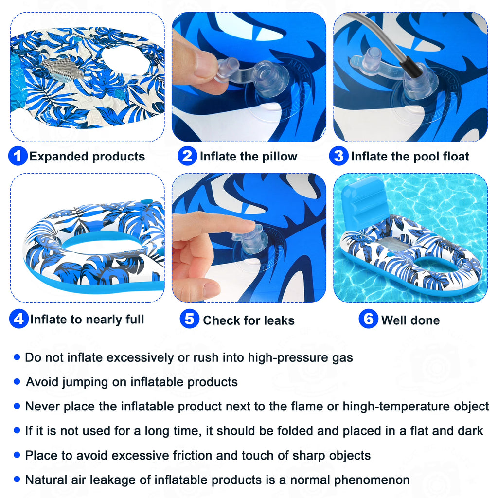 Blue Pool Floats, 57"X36" Inflatable Water Floats Water Mat, Comfort Pool Toys Pool Mat for Adults