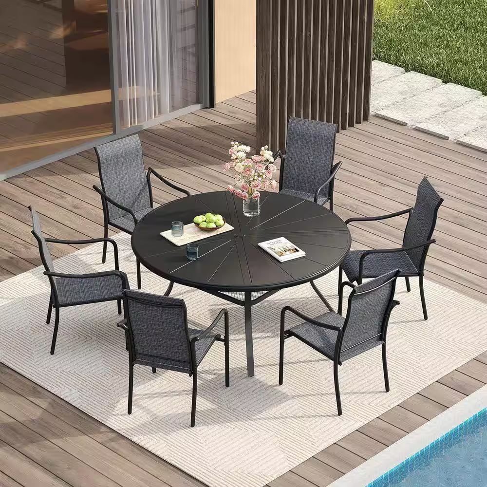 Grey Stackable Patio Chairs with High Back, Outdoor Dining Chairs for Garden, Poolside, Lawn (4-Pack)