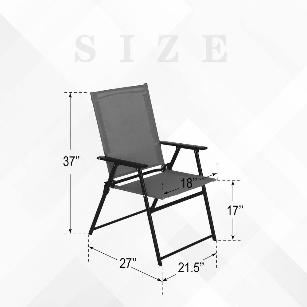 Metal Outdoor Dining Chairs Patio Folding Lawn Chair-Gray (Set of 2)