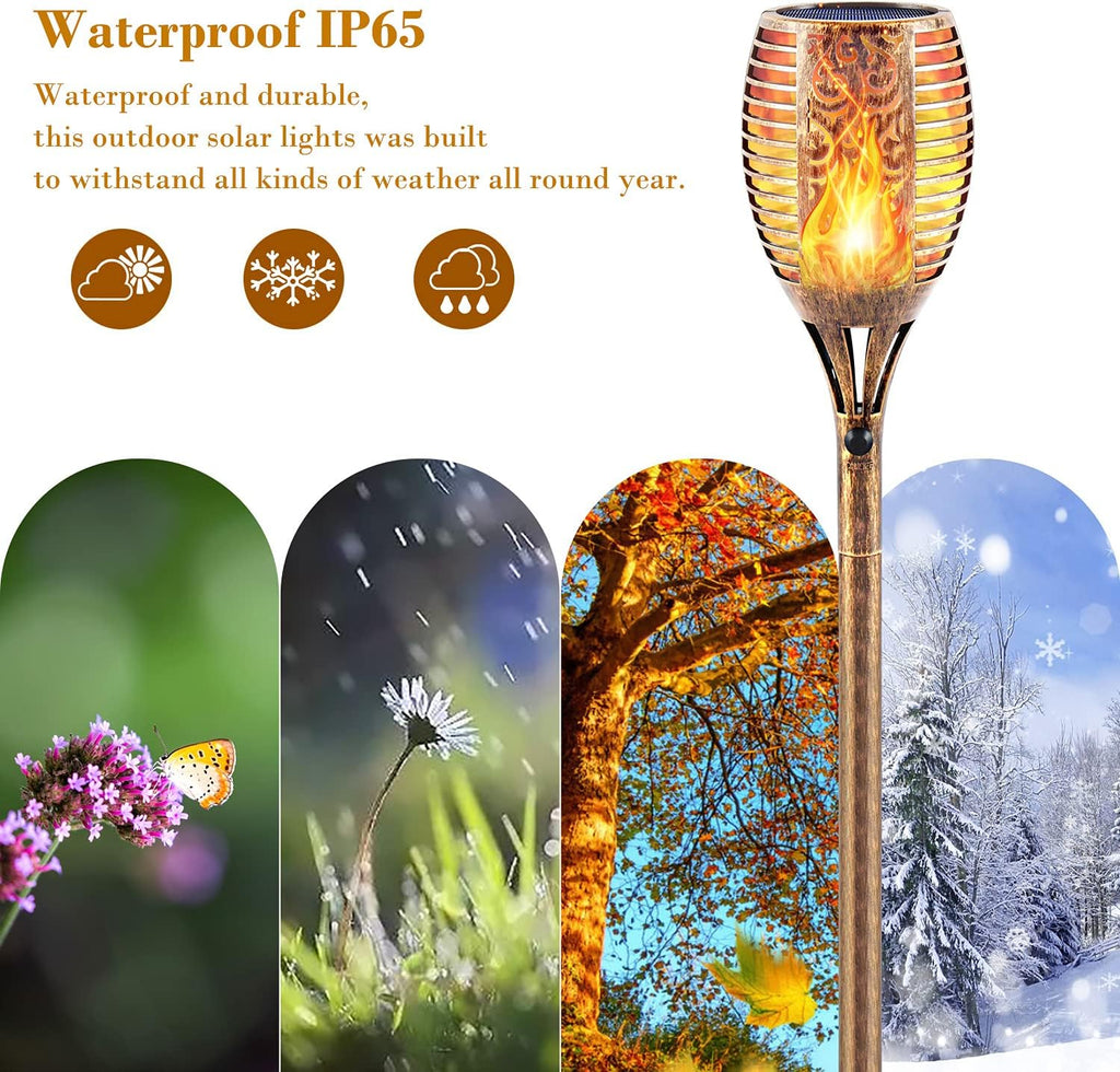 Solar Flickering Flame Torch,Solar Torch Lights 96 Leds Waterproof Solar Outdoor Light Christmas Decor Outdoor Lights Torches Dancing Flame Auto On/Off 4 Pack