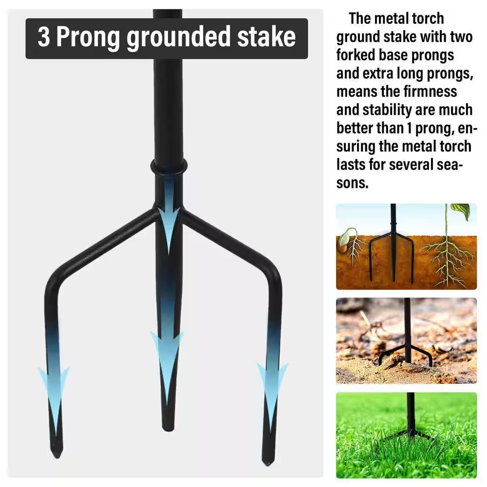 6 Pack Metal Torches for Outside, Upgraded Metal Torches with 3-Prong Grounded Stake, 58-Inch Citronella Torches