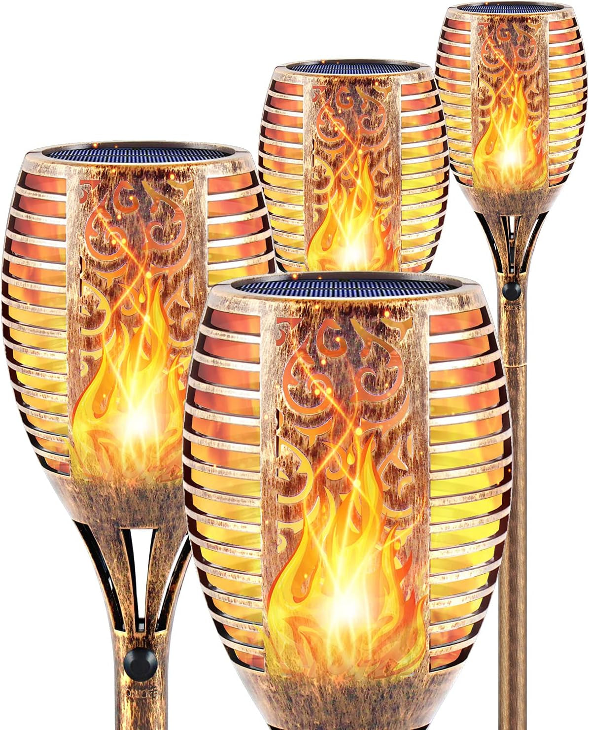 Solar Flickering Flame Torch,Solar Torch Lights 96 Leds Waterproof Solar Outdoor Light Christmas Decor Outdoor Lights Torches Dancing Flame Auto On/Off 4 Pack