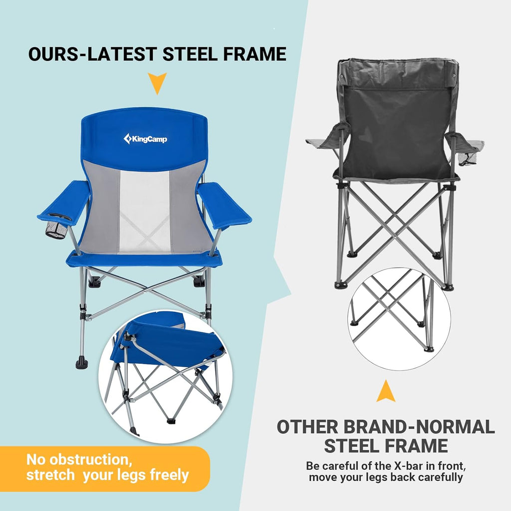 Camping Folding Chair Outdoor Lawn Chairs Folding for outside Oversized Mesh Back Portable Lightweight Camping Chair for Heavy Duty Adults with Cup Holder Padded Armrest Supports 300 Lbs