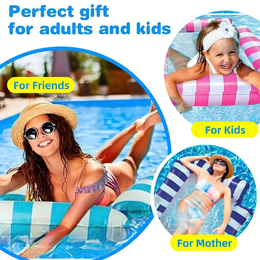 Pool Floats, Upgraded 4-In-1 Inflatable Water Hammock, Pool Toys for Adults, Portable Floating Lounger for Pool, Beach, Capacity 220 Lbs, Blue