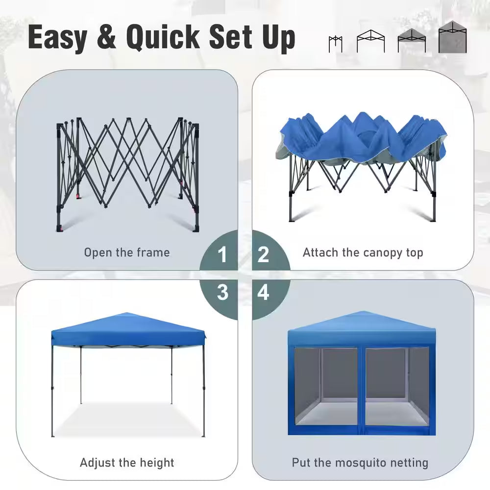 10 Ft. X 10 Ft. Blue Outdoor Patio Pop-Up Canopy with Netting