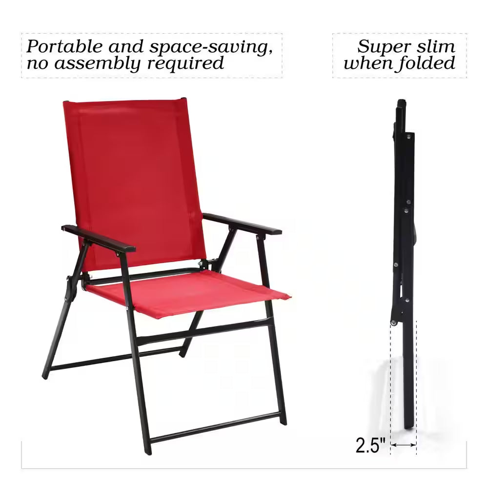 Metal Outdoor Dining Chairs Patio Folding Lawn Chair-Red (Set of 2)