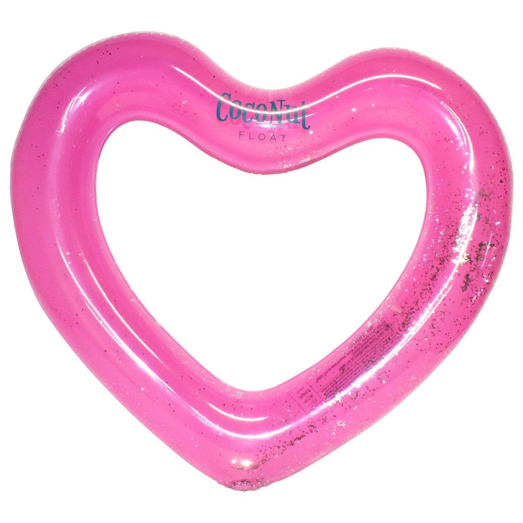 : Pink Glitter Heart Pool Float - 48"X40", Inflatable 48" Jumbo Ring, Anti-Leak, Durable, Water Accessory