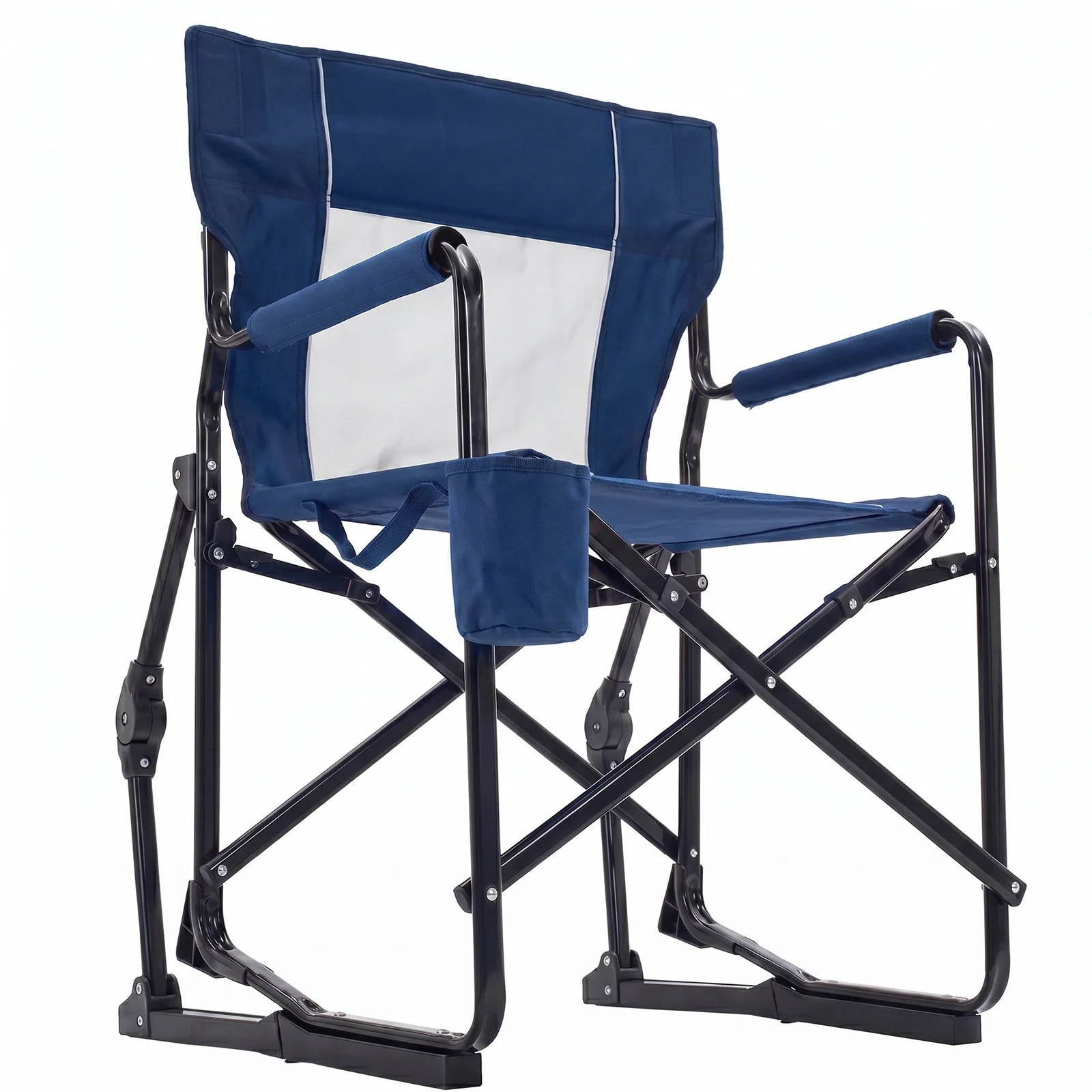 Outdoor Folding Rocking Camping Chair, Portable Mesh Lawn Chairs with Comfortable Mesh Backrest, Waterproof Armrests and Sturdy Frame