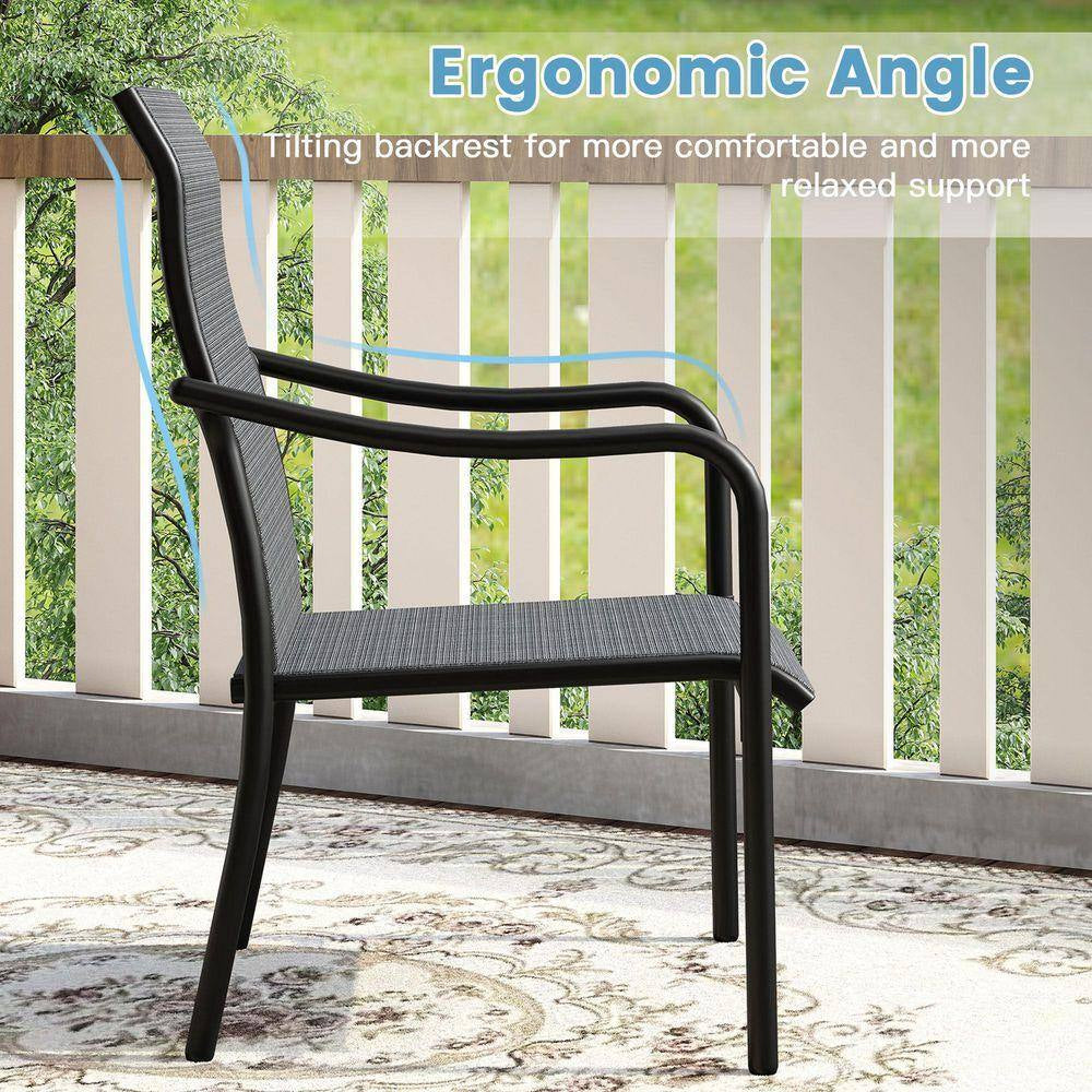 Grey Stackable Patio Chairs with High Back, Outdoor Dining Chairs for Garden, Poolside, Lawn (4-Pack)