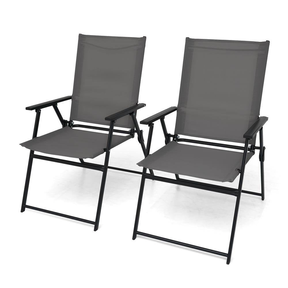 Metal Outdoor Dining Chairs Patio Folding Lawn Chair-Gray (Set of 2)