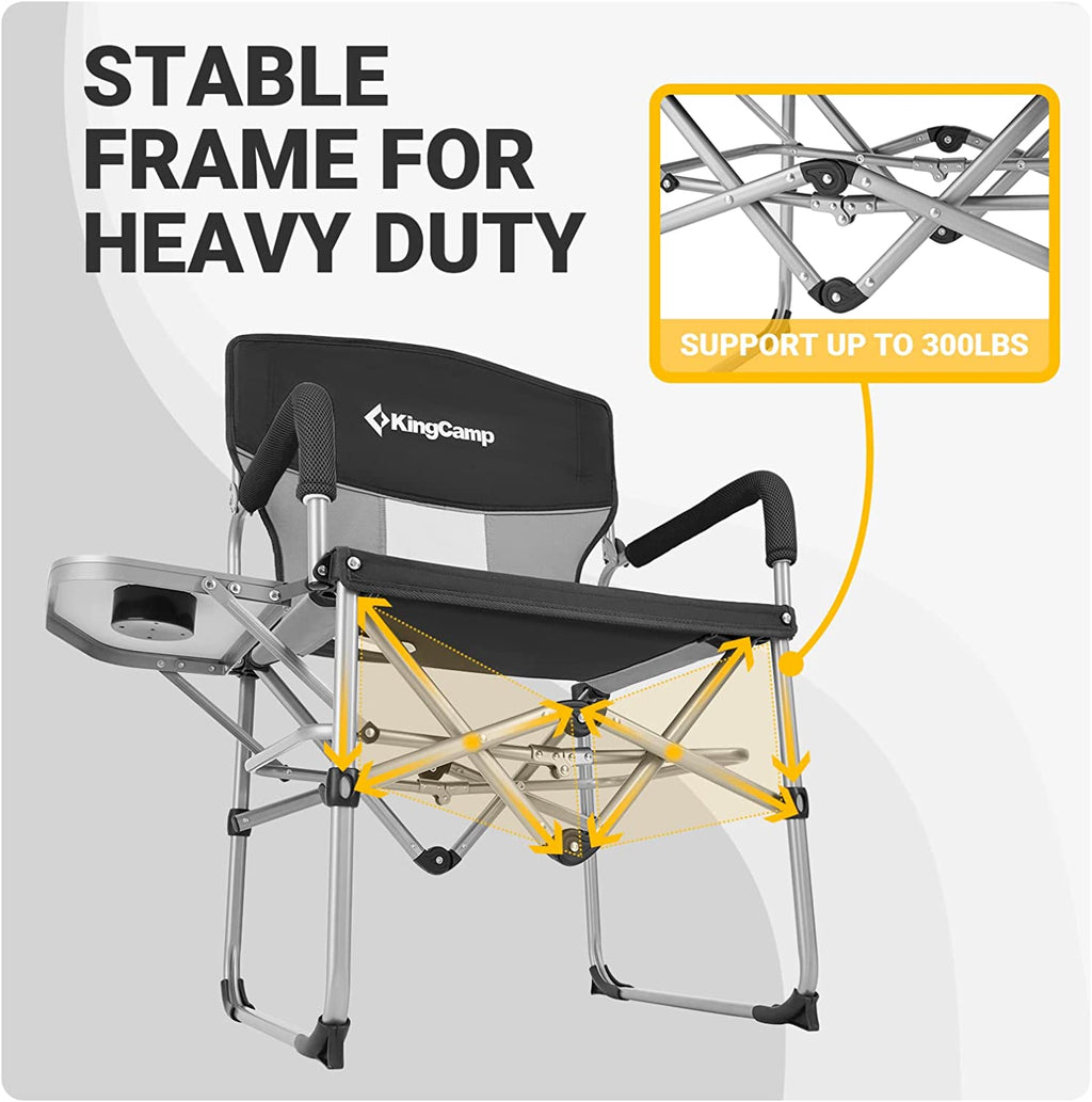Camping Director Chair for Adults 2 Pack Heavy Duty Folding Lawn Chair for outside with Side Table Mesh Back Padded Armrest Support 300 Lbs for Outdoor Beach Backyard