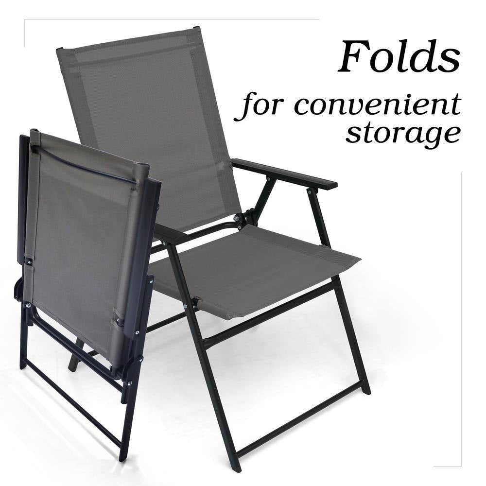 Metal Outdoor Dining Chairs Patio Folding Lawn Chair-Gray (Set of 2)