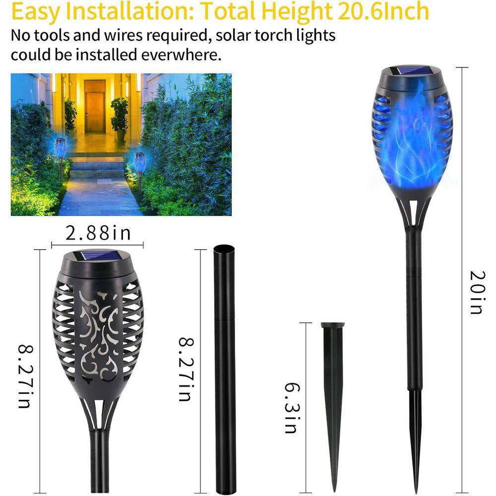 12 Pack Blue Solar Torch Lights with Flickering Flame 12 LED Waterproof Outdoor Garden Yard Decoration