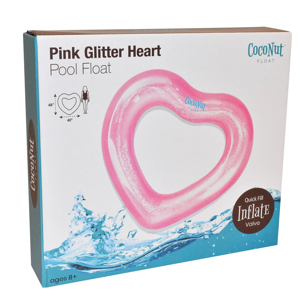 : Pink Glitter Heart Pool Float - 48"X40", Inflatable 48" Jumbo Ring, Anti-Leak, Durable, Water Accessory