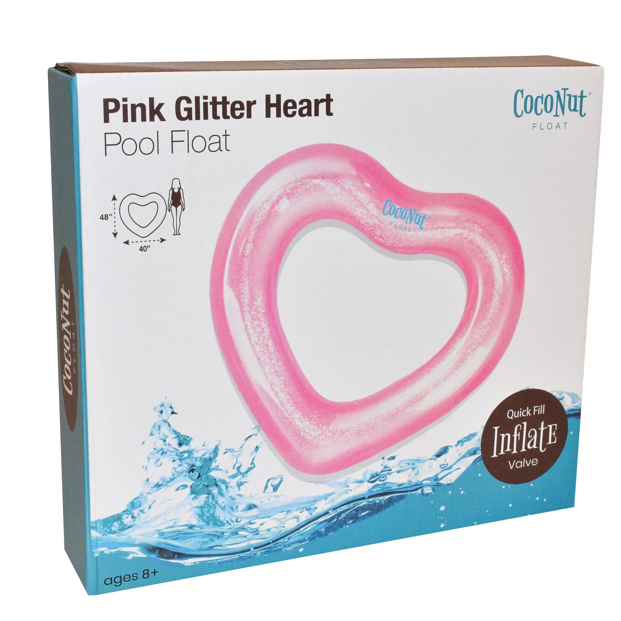 : Pink Glitter Heart Pool Float - 48"X40", Inflatable 48" Jumbo Ring, Anti-Leak, Durable, Water Accessory