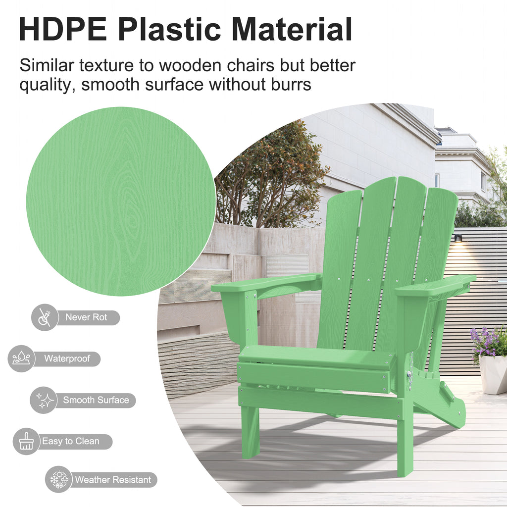 Adirondack Chair, 2PC Plastic Folding Outdoor Patio Chairs, outside HDPE Chairs for Lawn, Yard, Light Green