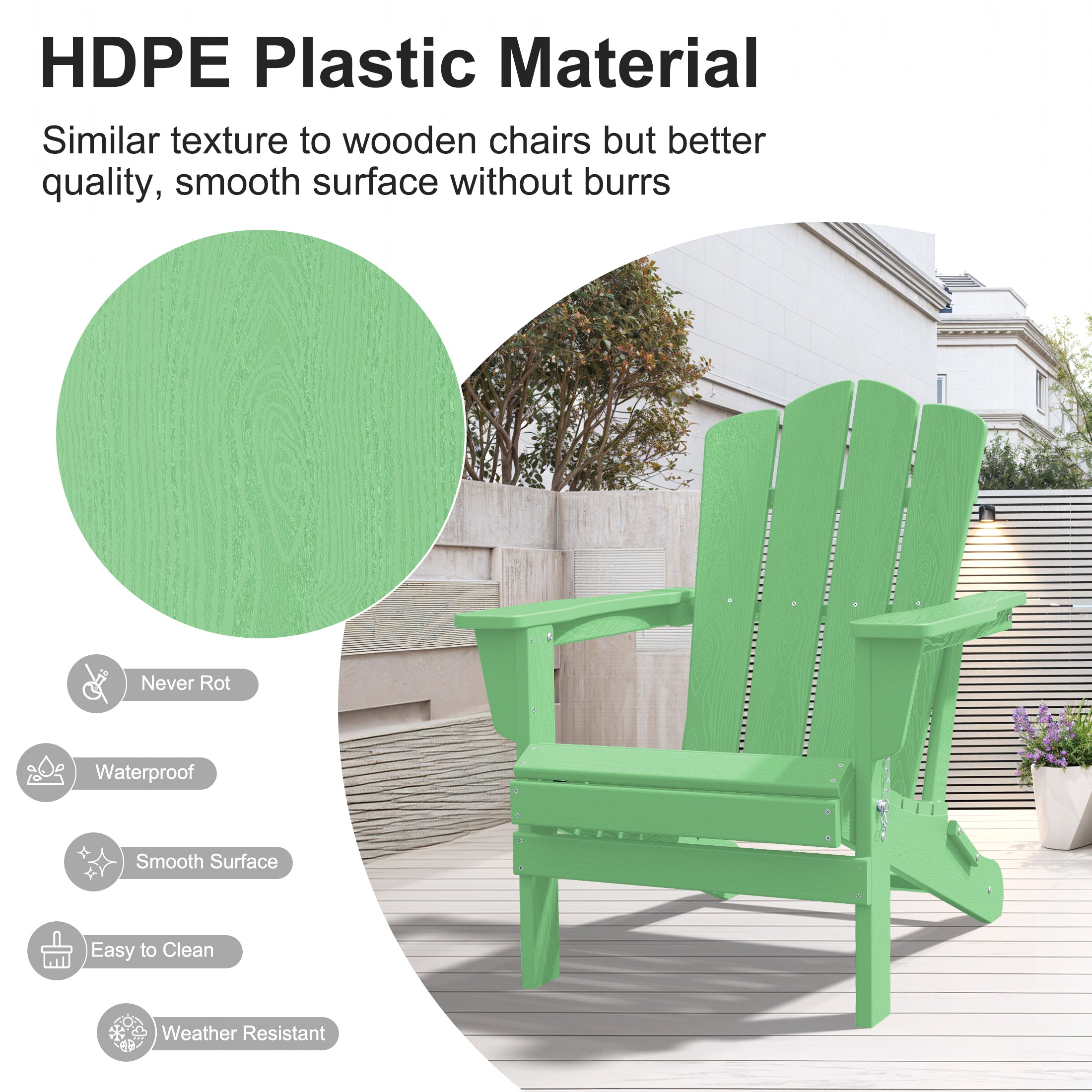 Adirondack Chair, 2PC Plastic Folding Outdoor Patio Chairs, outside HDPE Chairs for Lawn, Yard, Light Green