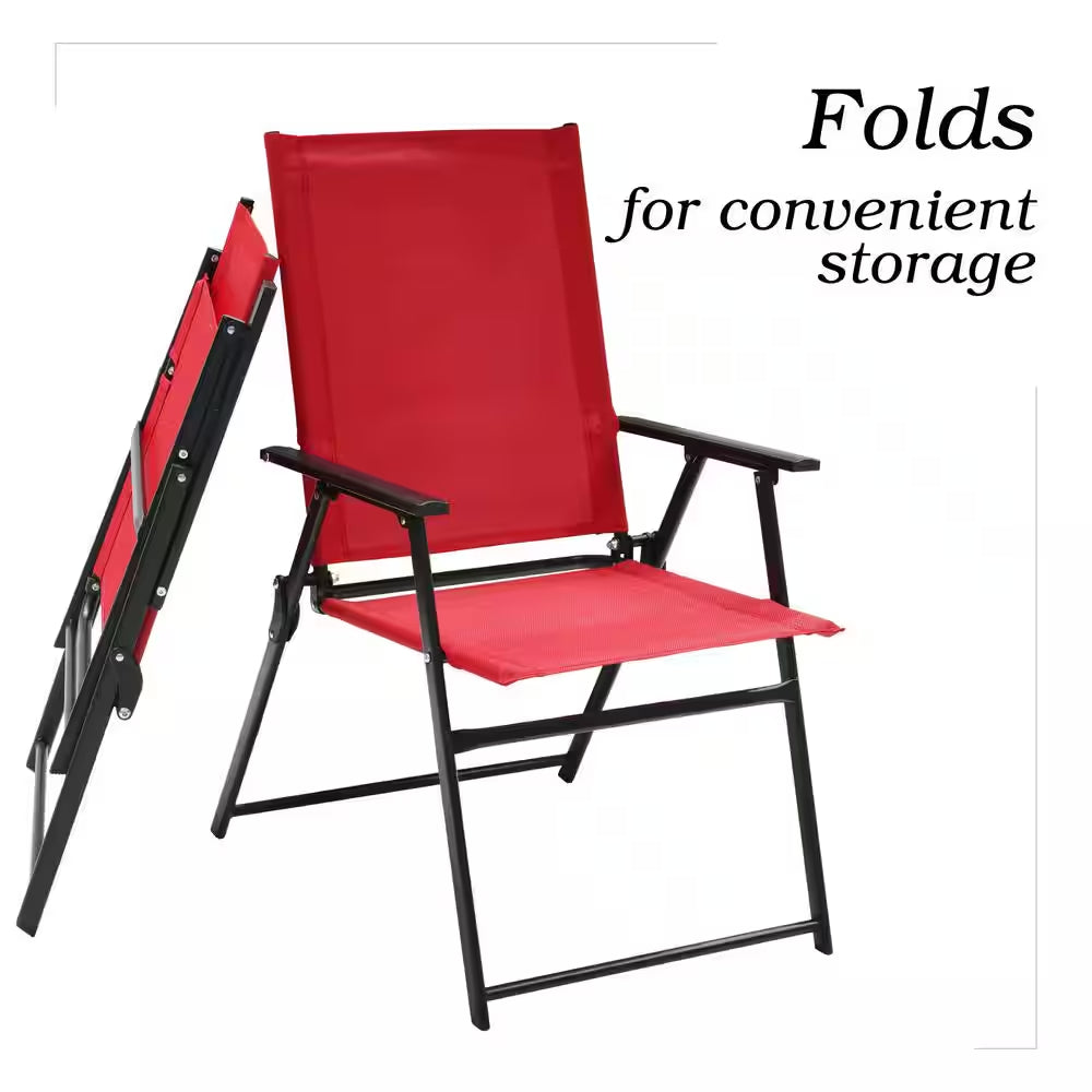 Metal Outdoor Dining Chairs Patio Folding Lawn Chair-Red (Set of 2)