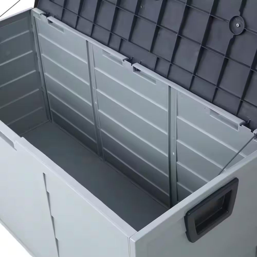 75 Gal. Plastic Deck Box, All Weather UV Pool Deck Box, Storage Shed Bin Backyard Patio Outdoor with Wheel in Gray