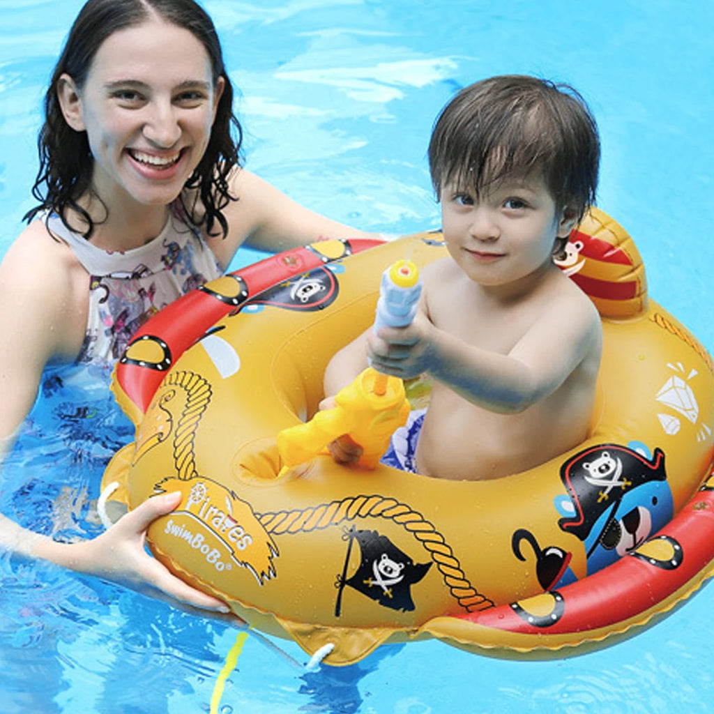 Summer Inflatable Pirate Boat Pool Float for Kids with Built-In Squirt Blaster, Toddler Pool Float Kids Inflatable Swim Seat Boat Ship Pool Toys for Toddlers and Children