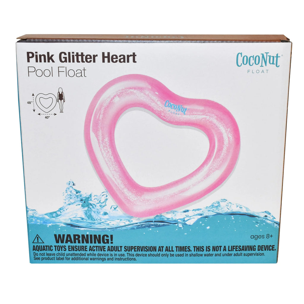 : Pink Glitter Heart Pool Float - 48"X40", Inflatable 48" Jumbo Ring, Anti-Leak, Durable, Water Accessory
