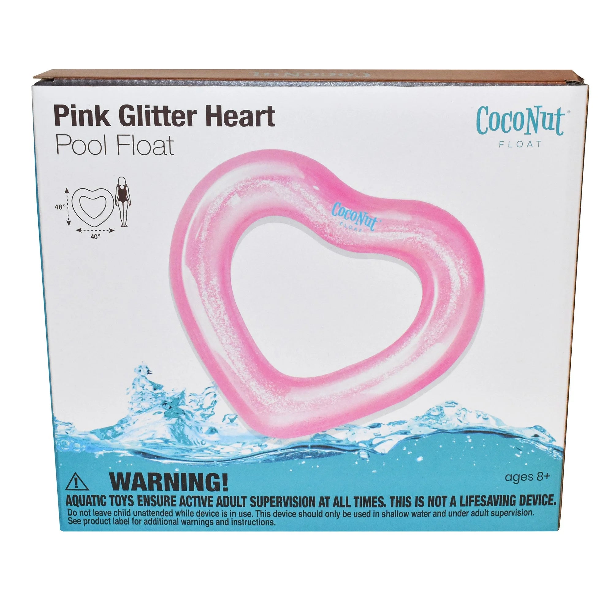 : Pink Glitter Heart Pool Float - 48"X40", Inflatable 48" Jumbo Ring, Anti-Leak, Durable, Water Accessory
