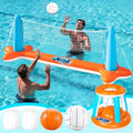 2-In-1 Inflatable Pool Toys Set with Pool Volleyball & Pool Basketball Hoop, Summer Pool Game for Kids and Pool Floats Adults, Volleyball Court (105”X28”X38”)|Basketball (27.6”X23”),L-Orange