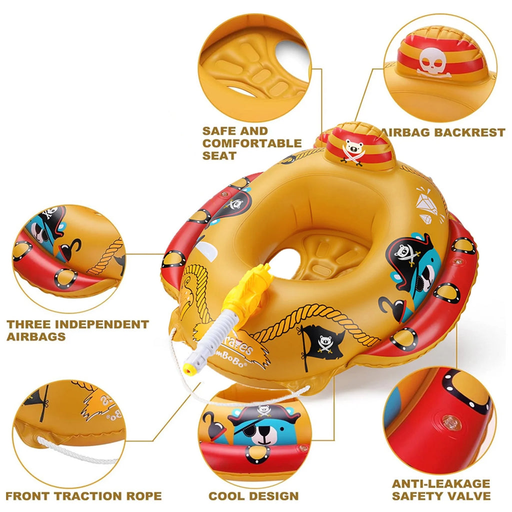 Summer Inflatable Pirate Boat Pool Float for Kids with Built-In Squirt Blaster, Toddler Pool Float Kids Inflatable Swim Seat Boat Ship Pool Toys for Toddlers and Children