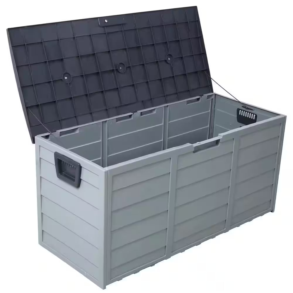 75 Gal. Outdoor All Weather UV Waterproof Resin Storage Deck Box, Shed Bin Bench with Wheel for Garden and Pool Tools
