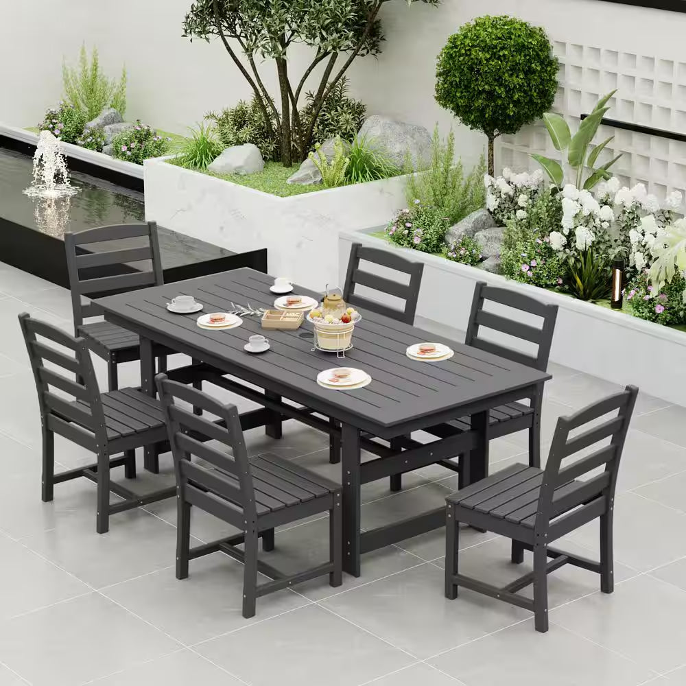 6-Piece HDPE Patio Dining Chairs, Heavy Duty Wood-Like Outdoor Dining Chairs for Garden, Deck, Lawn, Gray