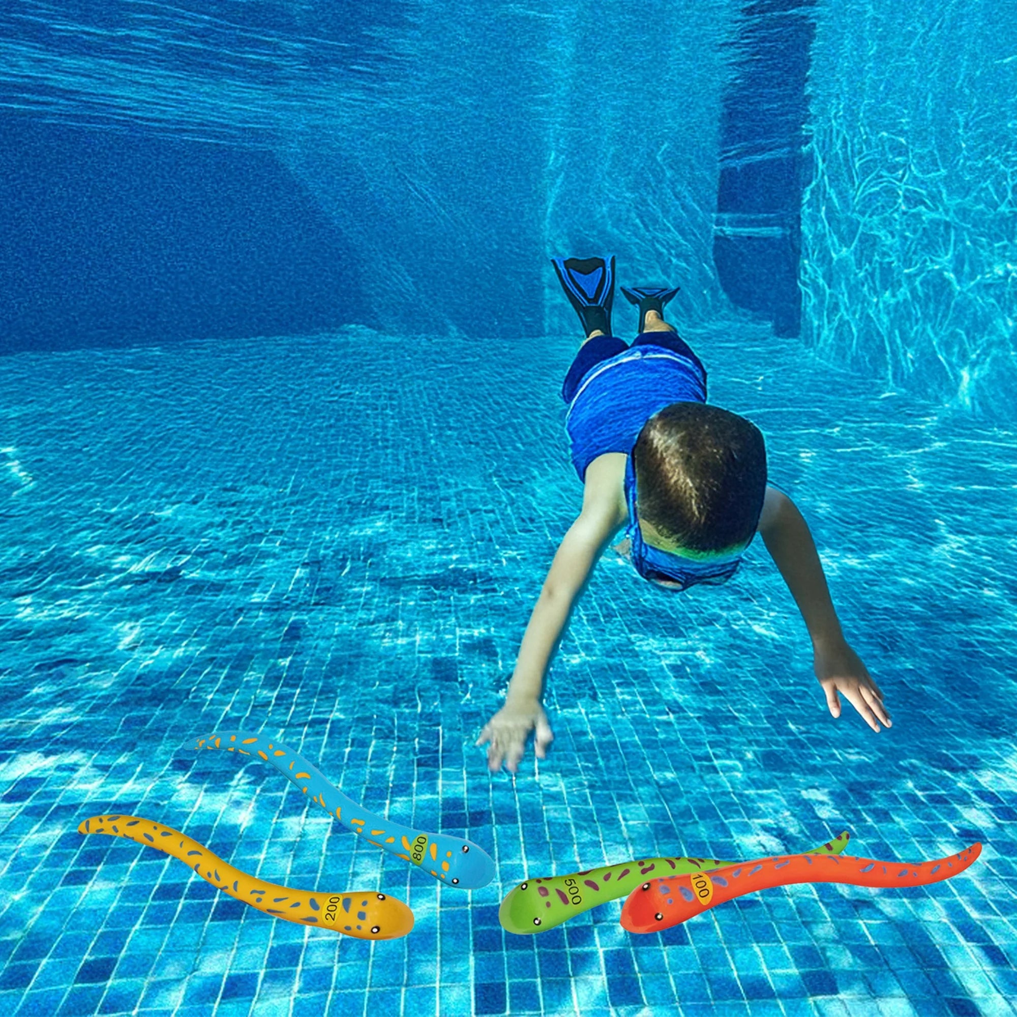 Set of 4 Vibrantly Colored Fun Moray Eel Diving Point Sticks Swimming Pool Toys 10''