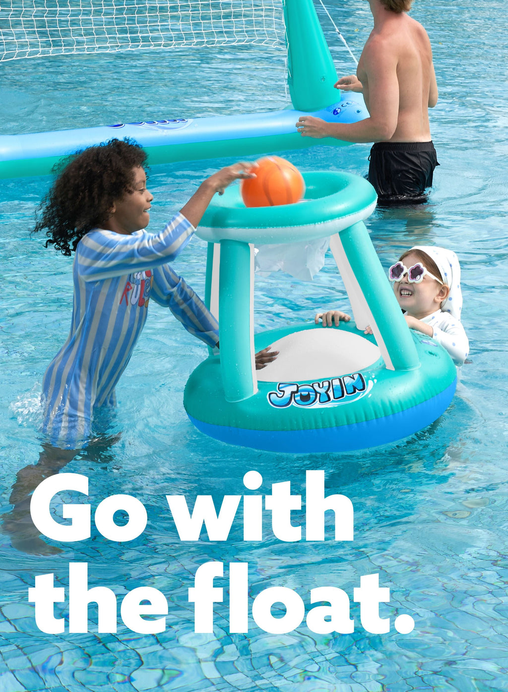Inflatable Pool Float Set Pool Volleyball Net & Basketball Hoops, Summer Pool Toys for Kids and Pool Game Adults, Volleyball Court (105”X28”X35”)|Basketball (27”X23”X27”),L-Blue