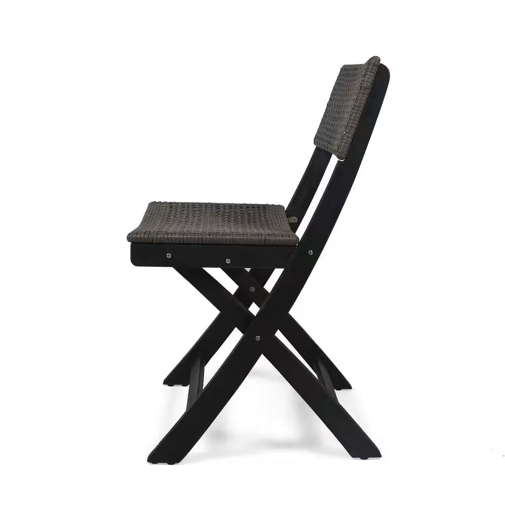 Gray Acacia Wood Folding Lawn Chair, Bistro Chair with Wicker Seat (Set of 2)