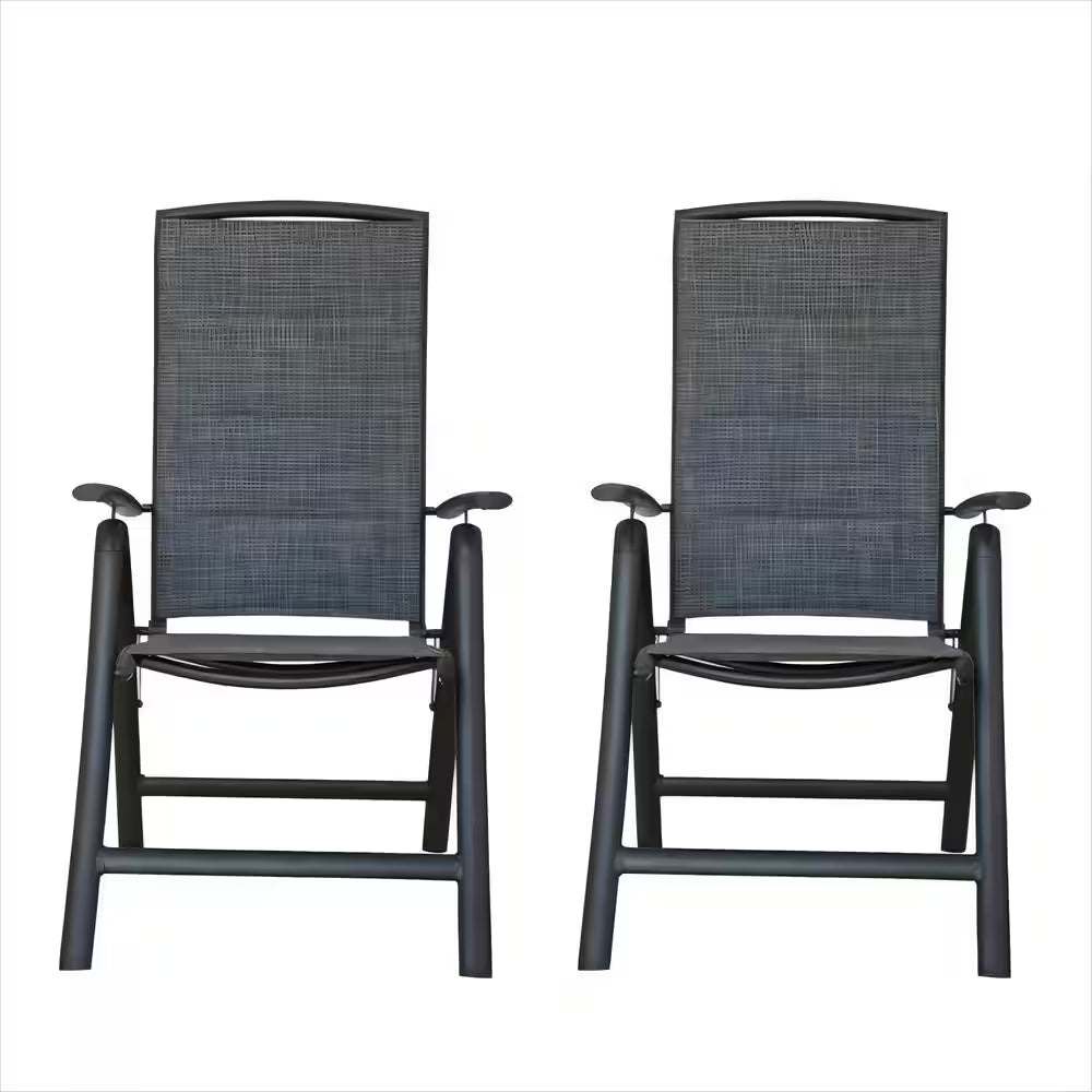 Padded Outdoor Lounge Chair Folding Lawn Chairs Patio Dining Chairs with Adjustable High Backrest, Set of 2