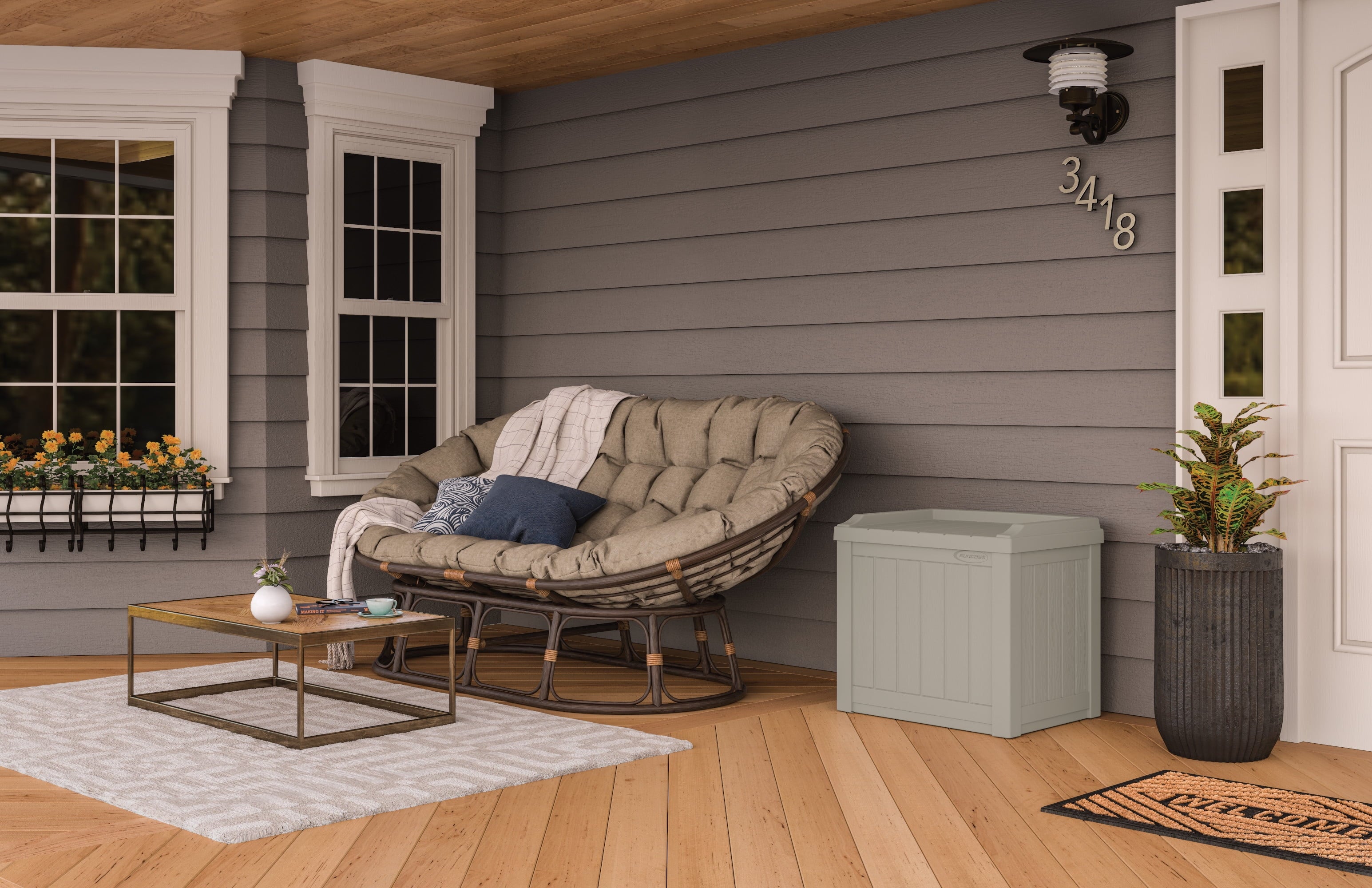 22-Gal. Weather-Resistant Resin Outdoor Storage Deck Box and Bench, Light Taupe