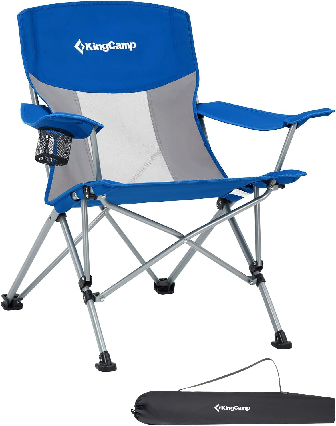 Camping Folding Chair Outdoor Lawn Chairs Folding for outside Oversized Mesh Back Portable Lightweight Camping Chair for Heavy Duty Adults with Cup Holder Padded Armrest Supports 300 Lbs