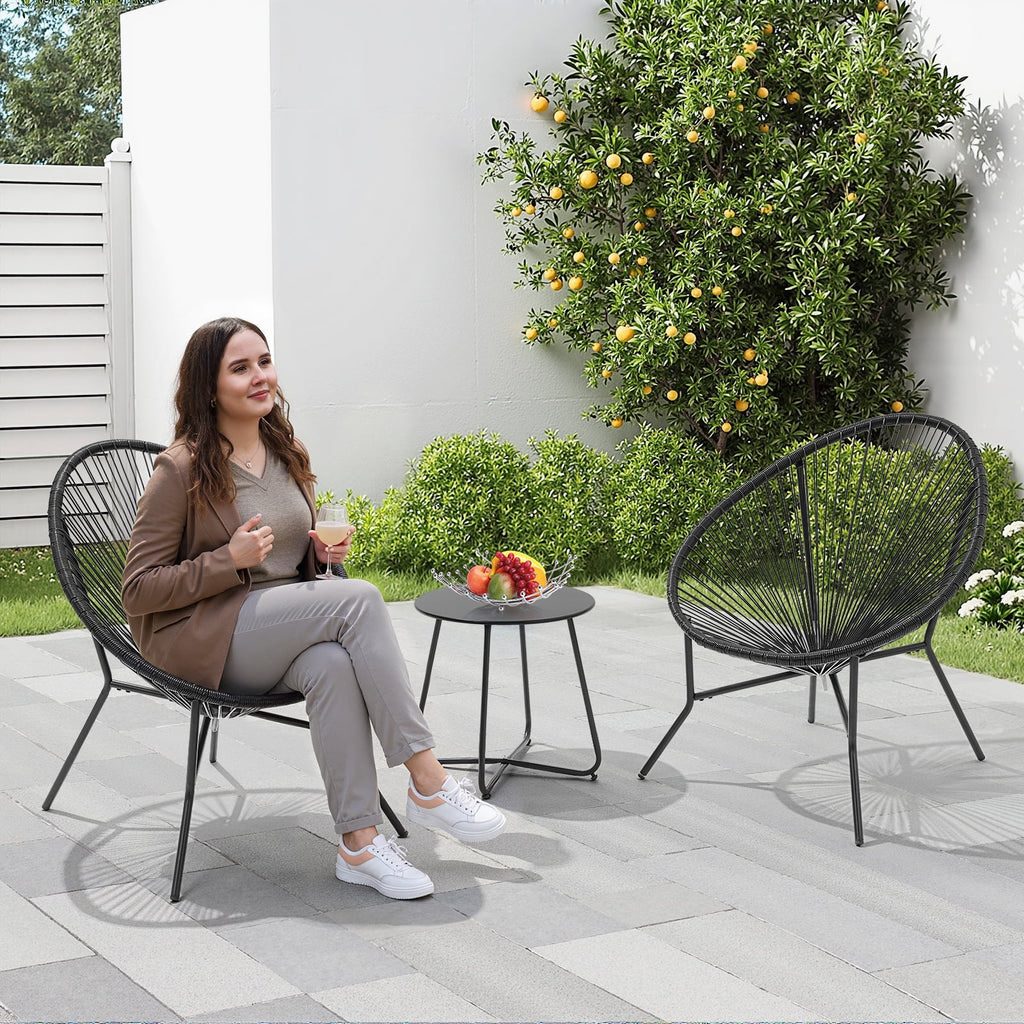 3 Piece Patio Acapulco Furniture Bistro Set, Outdoor Bistro Set Acapulco Chairs All-Weather Rattan Wicker Chairs with Plastic Rope and Coffee Table, Black