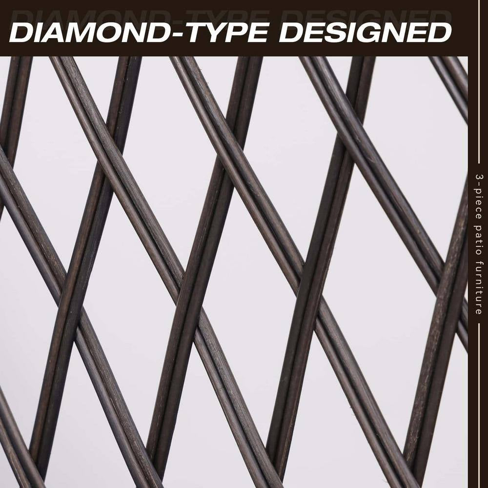 3-Piece Wicker Outdoor Patio Conversation Seating Set with Red Cushions and Coffee Table for Patio, Garden, Backyard