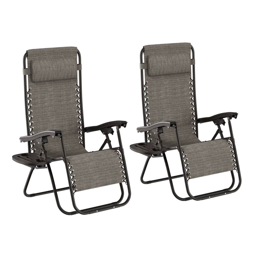Set of 2 Outdoor Zero Gravity Chairs with Side Table (Gray)
