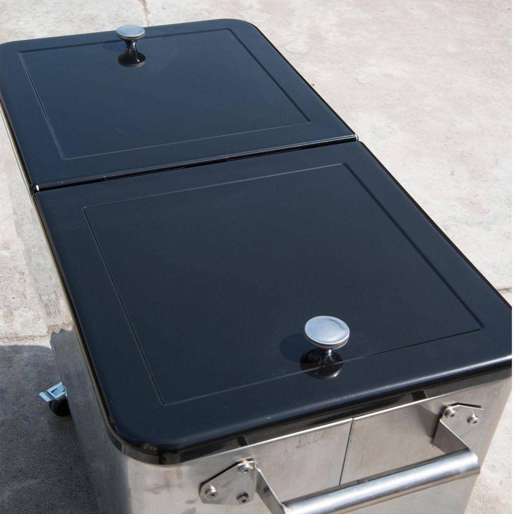 80 Qt. Patio Cooler, Rolling Cooling Bins Ice Chest, Drink Cooler Cart in Silver