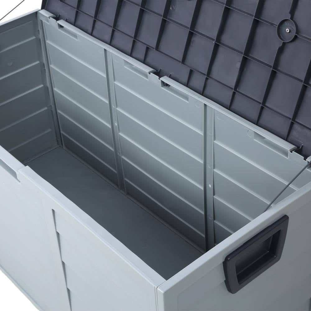 75 Gal. Outdoor All Weather UV Waterproof Resin Storage Deck Box, Shed Bin Bench with Wheel for Garden and Pool Tools
