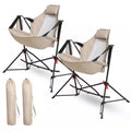 2-Piece Khaki Metal Folding Lawn Chair, Outdoor Hammock Camping Chair with Adjustable Back, Pillow Cup Holder Carry Bag