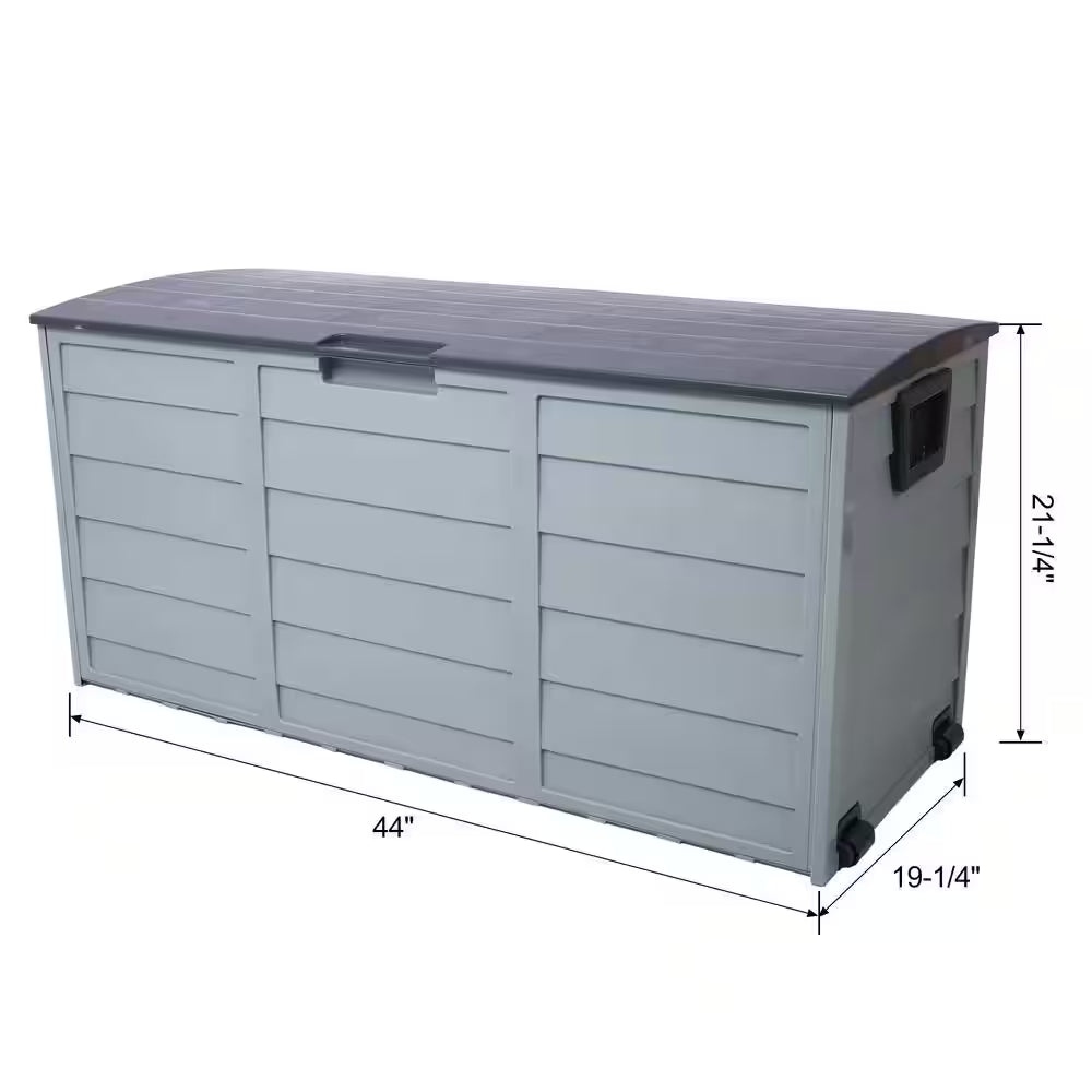 75 Gal. Plastic Deck Box, All Weather UV Pool Deck Box, Storage Shed Bin Backyard Patio Outdoor with Wheel in Gray