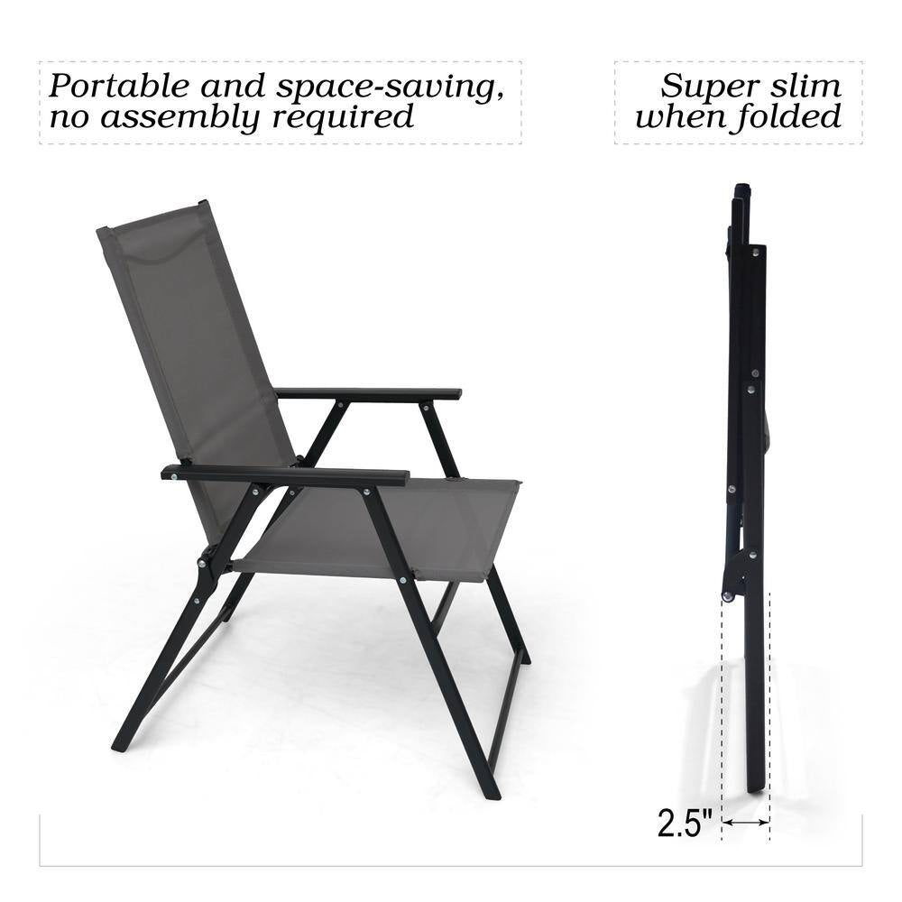 Metal Outdoor Dining Chairs Patio Folding Lawn Chair-Gray (Set of 2)