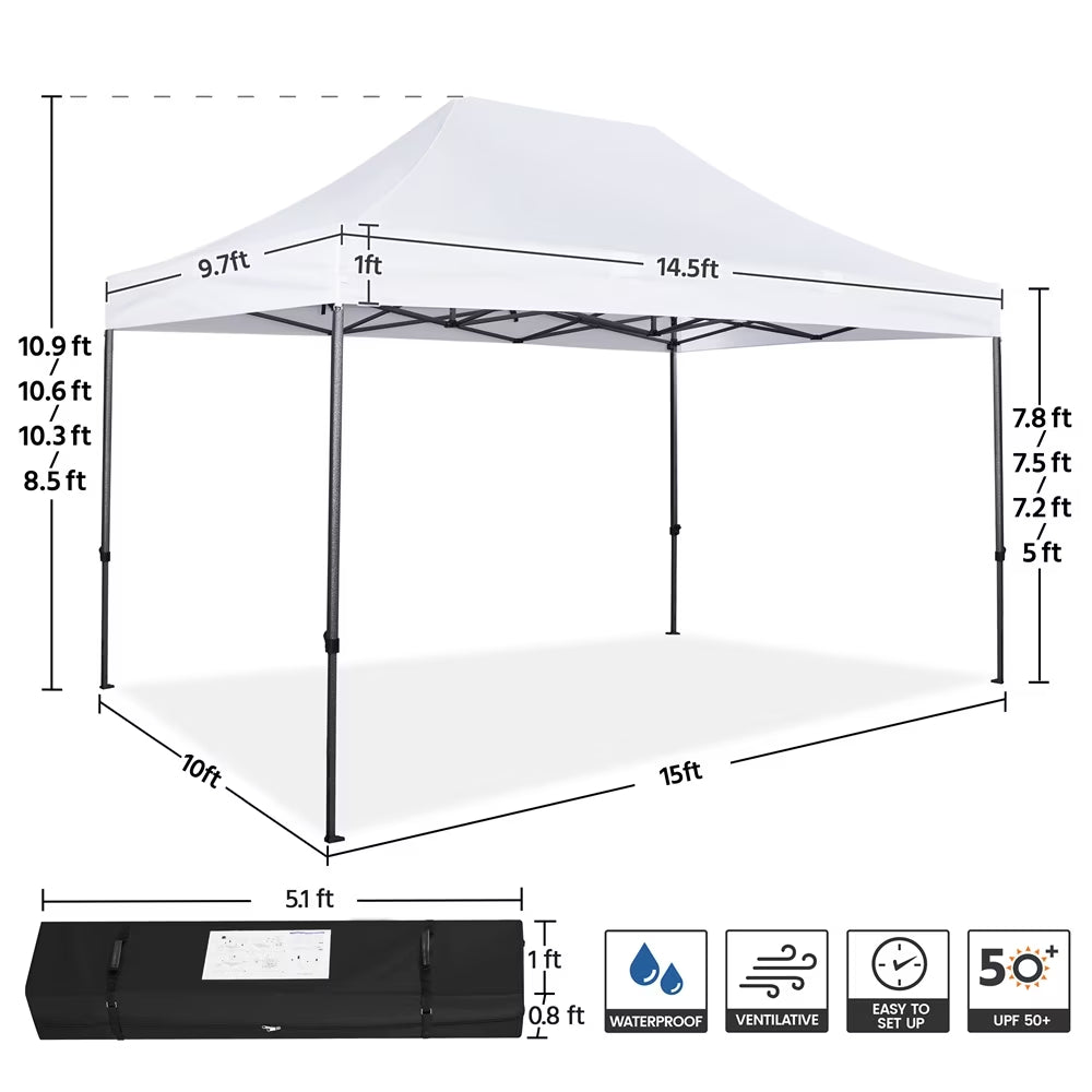 10X15Ft Outdoor Commercial Canopy Tent UPF 50+ Water-Resistant , White