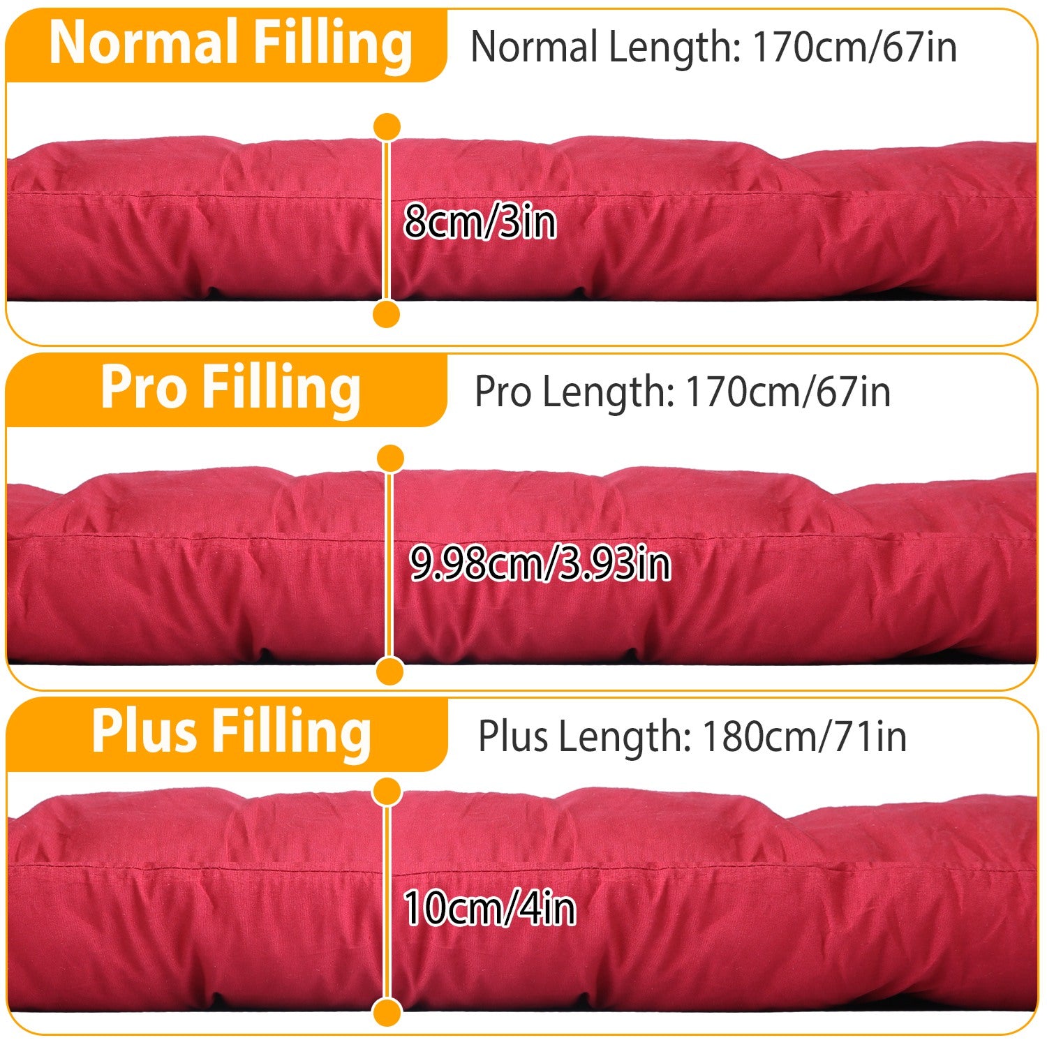 67X22In or 71X22In Size Options Chaise Lounger Cushion Recliner Rocking Chair Sofa Mat Deck Chair Cushion