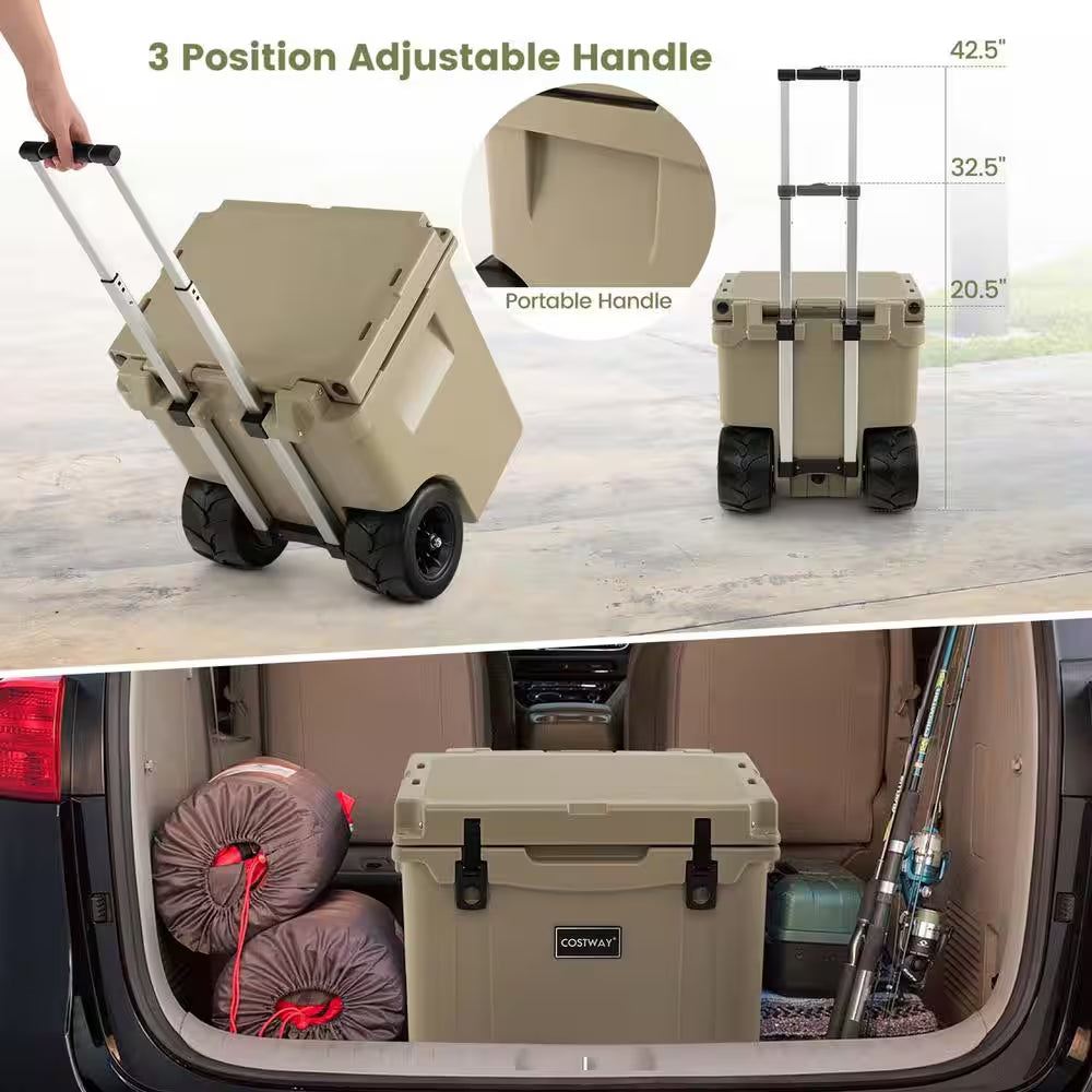 45 Qt. Cooler Towable Ice Chest Cooler with All-Terrain Wheels Leak-Proof for Camping