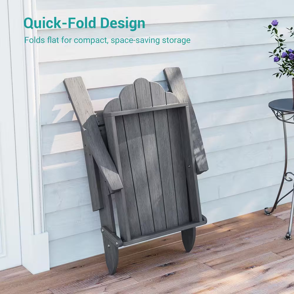 Charcoal Gray Plastic Foldable Adirondack Chair with Cup Holder, HDPE Lawn Chair, 350 Lbs., (Set of 2)