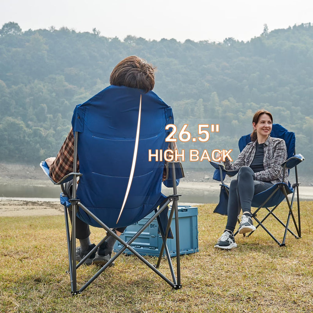 Oversized Camping Chair with High Back Padded Folding Portable Lawn Chairs Lightweight Sturdy Steel for Adults Foldable Outdoor Chair , Blue