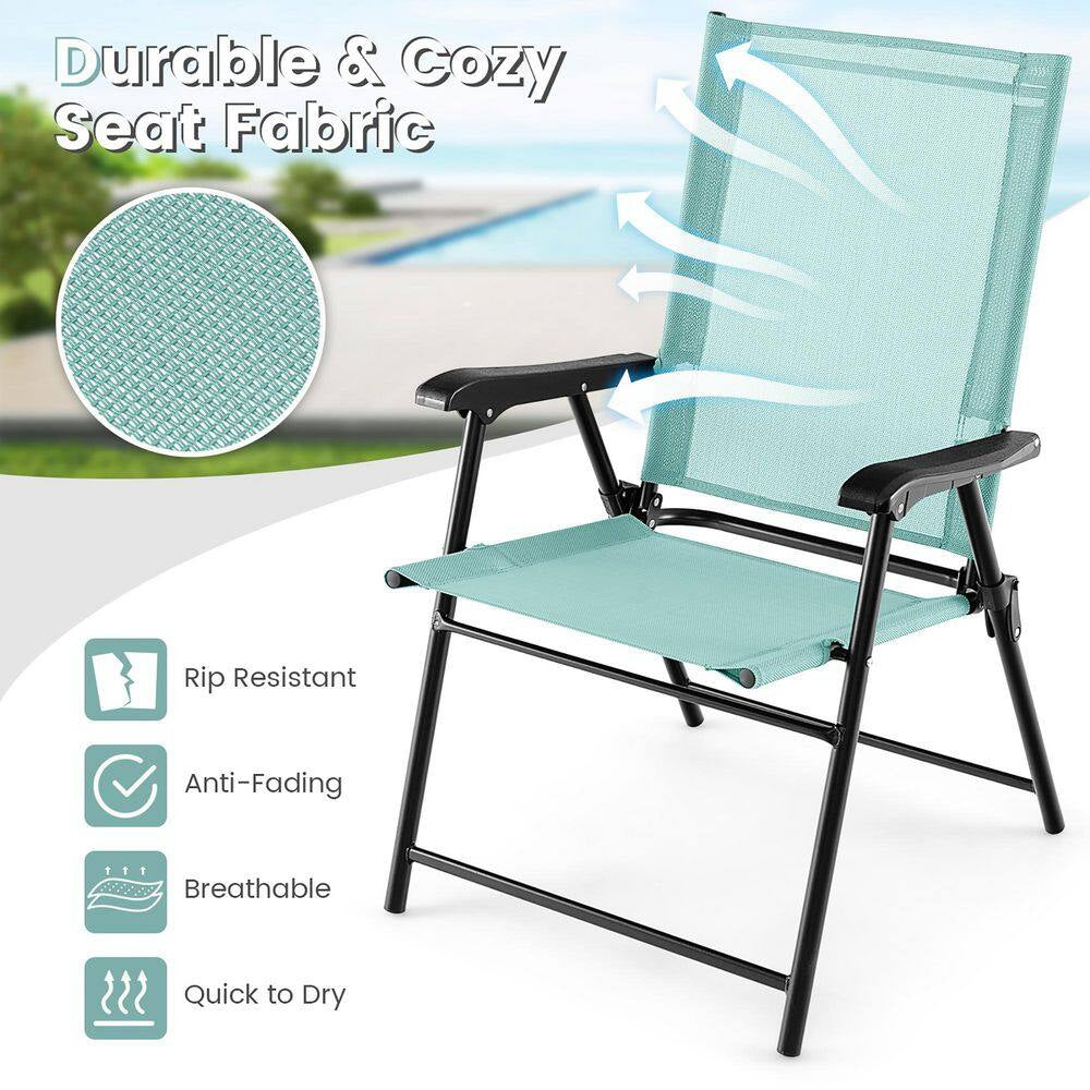 Patio Mint Green Folding Chairs Outdoor Portable Pack Lawn Chairs W/ Armrests (Set of 2)